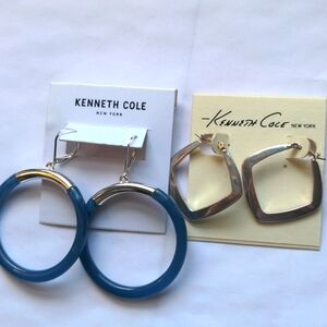 2  NWT Kenneth Cole earrings.  Hoops.  Silver hoops, Blue & silver dangle, drop.